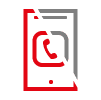 Symbol eines Smartphones mit Icons für Anruf und Messaging in roter und grauer Farbe.